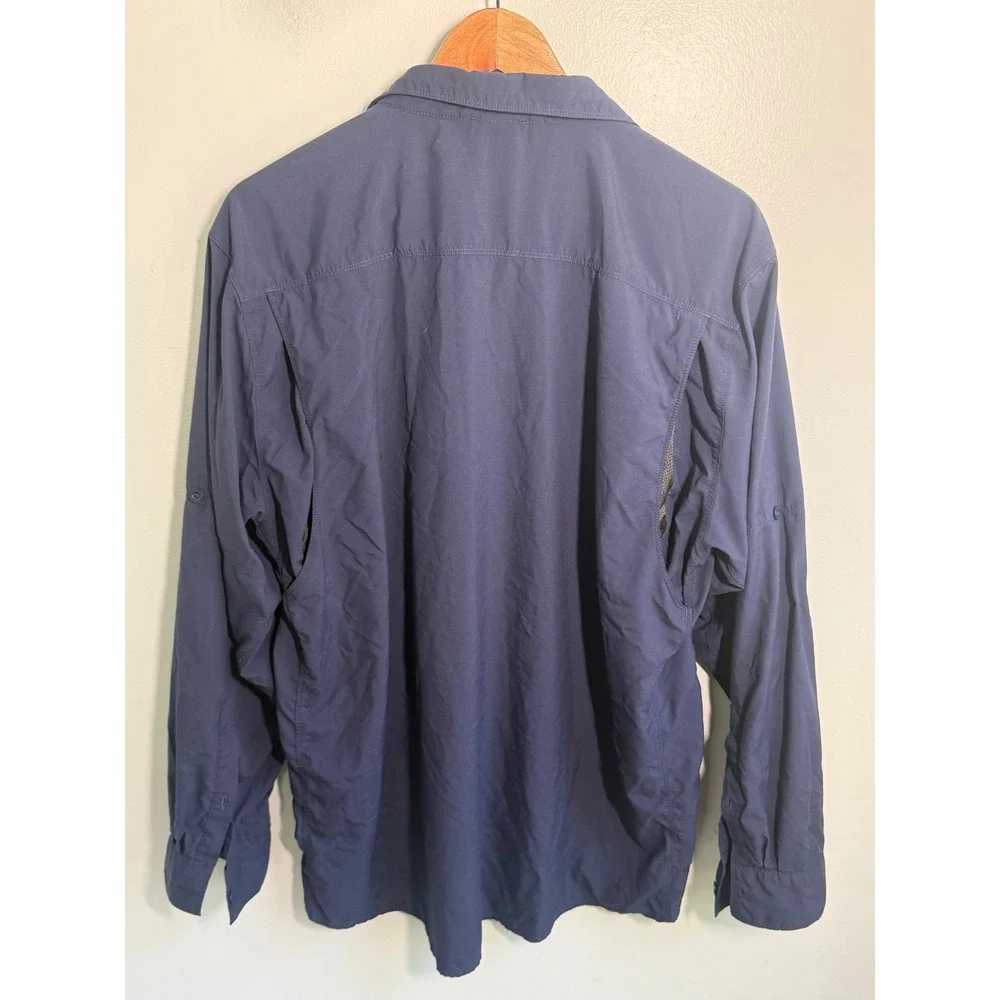 The North Face Mens XL Navy Blue Nylon Hiking Long Sleeve Button Down Shirt